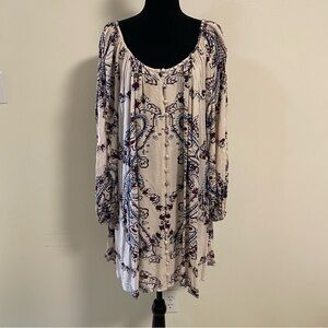 Free People Dress Women’s Size Large Ivory paisley combo Boho Tunic Dress